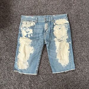 True Religion Blue Distressed Jean Shorts